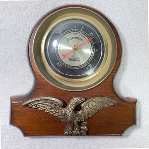 Verichron Vintage Wall Barometer Wood Brass Eagle 22-018 MCM Weather Station